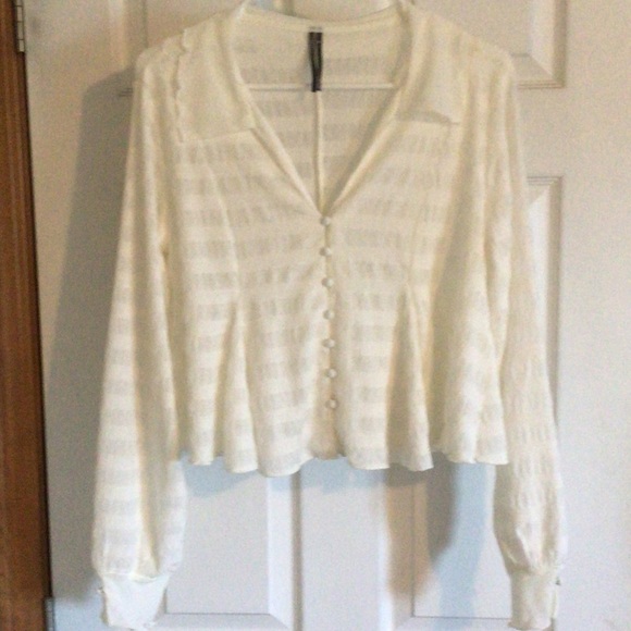 Cream Long Sleeve Crop Blouse - Picture 1 of 7